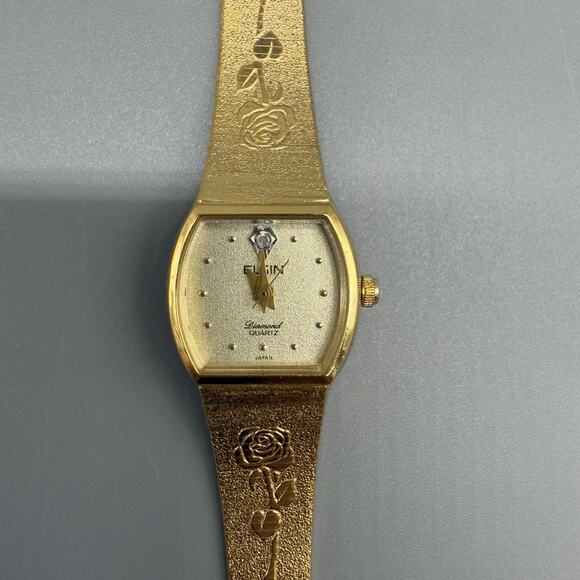 Elgin EK172-007 Womens Gold Tone Diamond Accent Quartz Watch 16mm - Picture 3 of 10